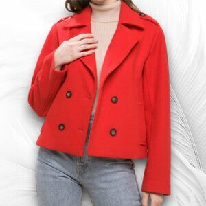Hazel Red Double Breasted Wool Blend Short Coat Jacket Size S